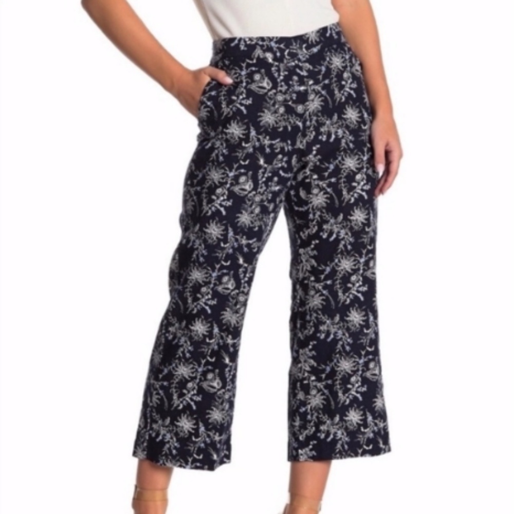 Caslon Linen Blend Floral Wide Leg Crop Pant